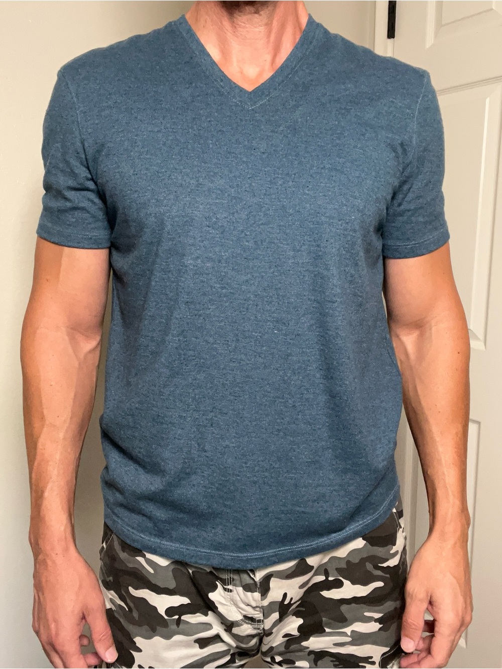 John Varvatos Heathered Teal V‑Neck Short Sleeve Tee